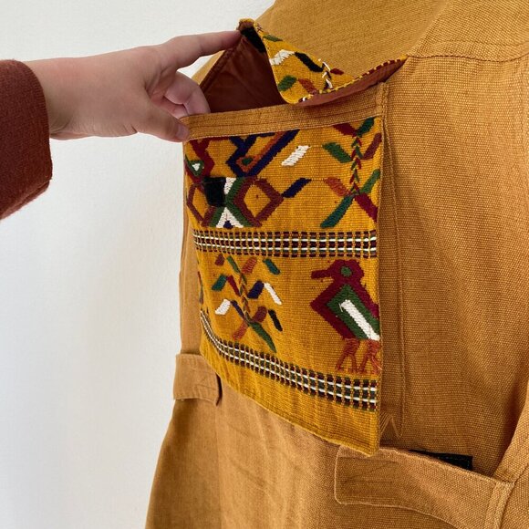 Vintage Mexican Style Embroidered Cotton Vest Mustard Yellow - Picture 6 of 8